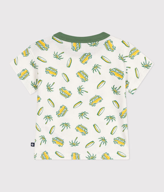 T-shirt bébé en coton à manches courtes, imprimé bateaux blanc MARSHMALLOW/ ORGE