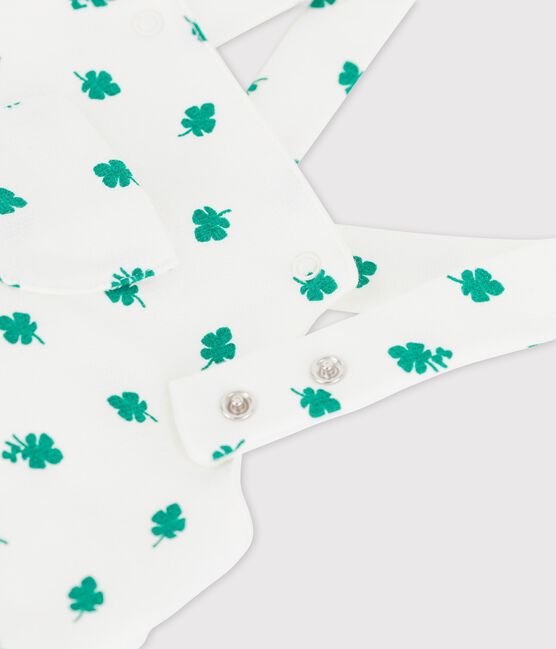 Salopette courte imprimé végétal en molleton bio bébé blanc MARSHMALLOW/vert GAZON
