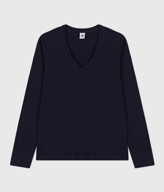 Tee-shirt LE DROIT col V en coton Femme bleu SMOKING