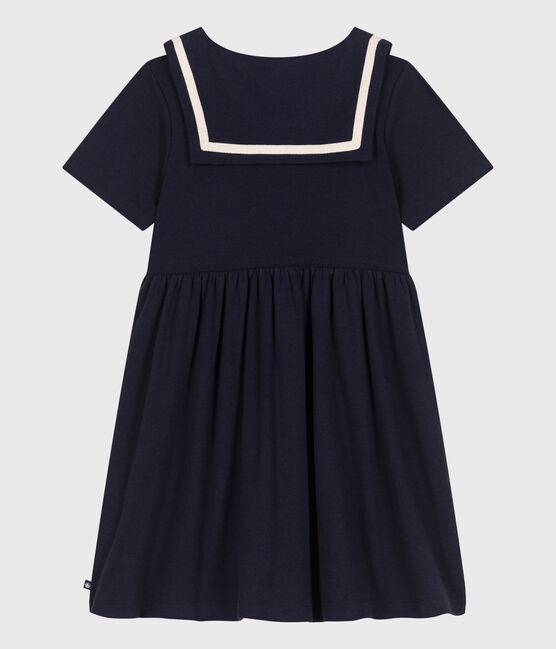 Robe enfant en coton manches courtes unie bleu SMOKING