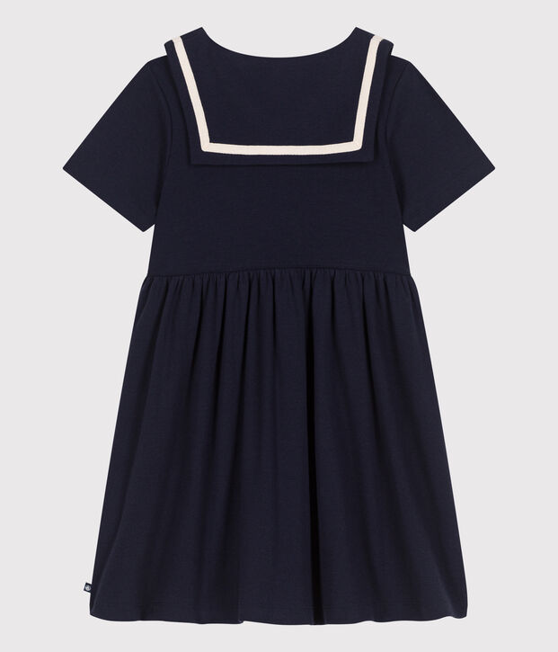 Robe enfant en coton manches courtes unie bleu
