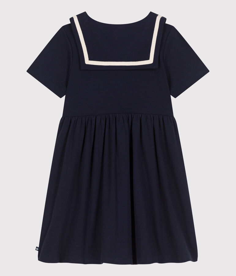 Robe enfant en coton manches courtes unie bleu SMOKING