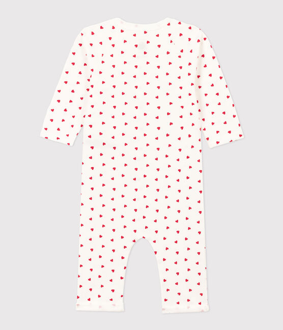 Combinaison longue petit cœur en molleton bébé blanc MARSHMALLOW/rouge PEPS