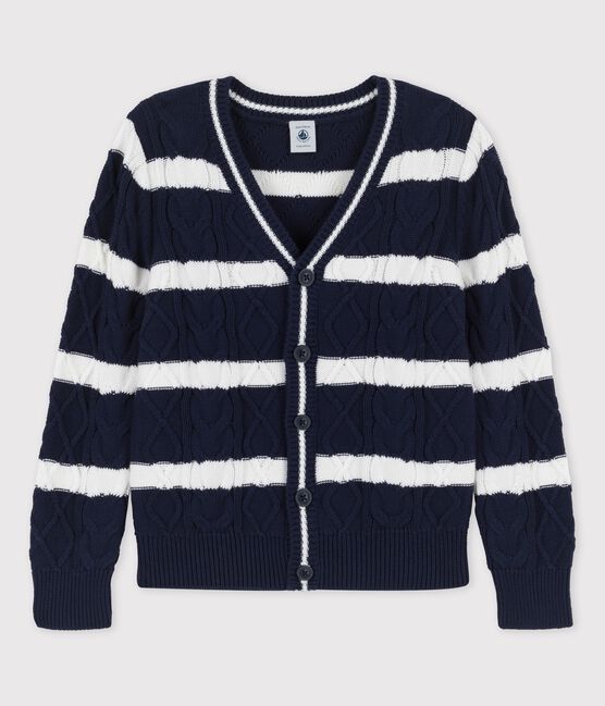 Cardigan en coton enfant garçon bleu SMOKING/blanc MARSHMALLOW