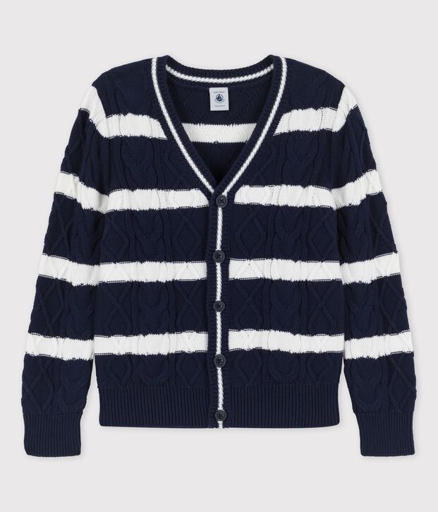 Cardigan en coton enfant gar&ccedil;on bleu/blanc