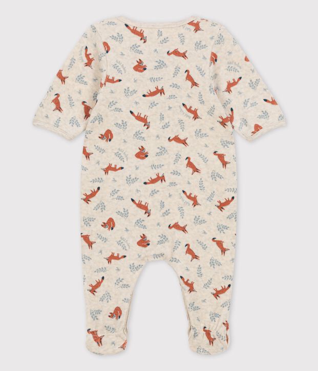 Dors-bien b&eacute;b&eacute; en velours biologique imprim&eacute; beige/blanc