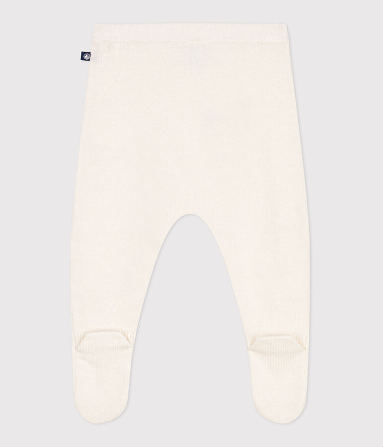 Pantalon b&eacute;b&eacute; en tricot laine et coton blanc MARSHMALLOW