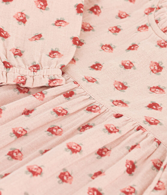 Robe manches longues en gaze de coton bébé rose SALINE/blanc MULTICO