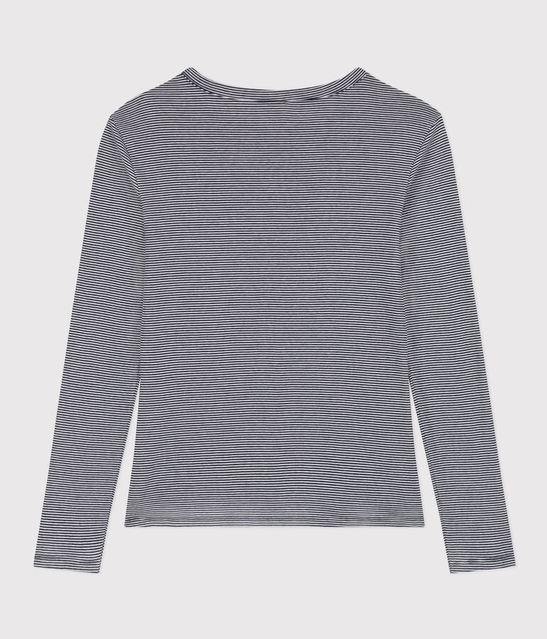 Tee-shirt L'ICONIQUE col rond en coton Femme bleu SMOKING/blanc MARSHMALLOW