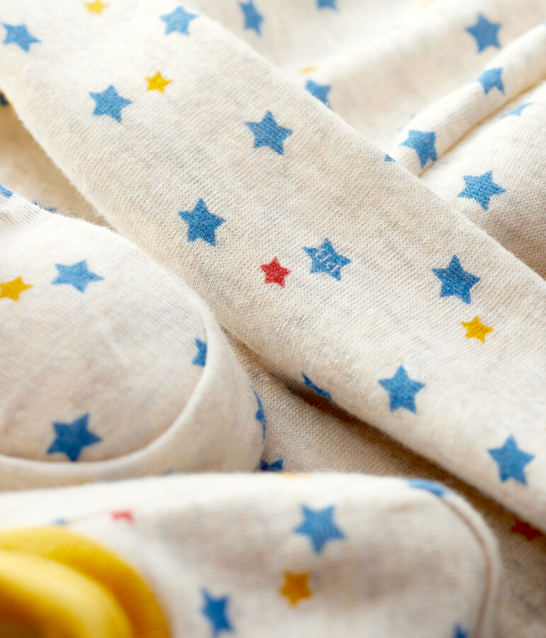 Lot bonnet naissance et chaussons b&eacute;b&eacute; gar&ccedil;on en laine et coton biologique beige/multicouleur