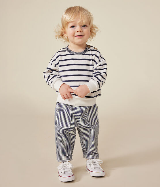 Sweatshirt en bouclette velours bébé blanc MARSHMALLOW/bleu SMOKING