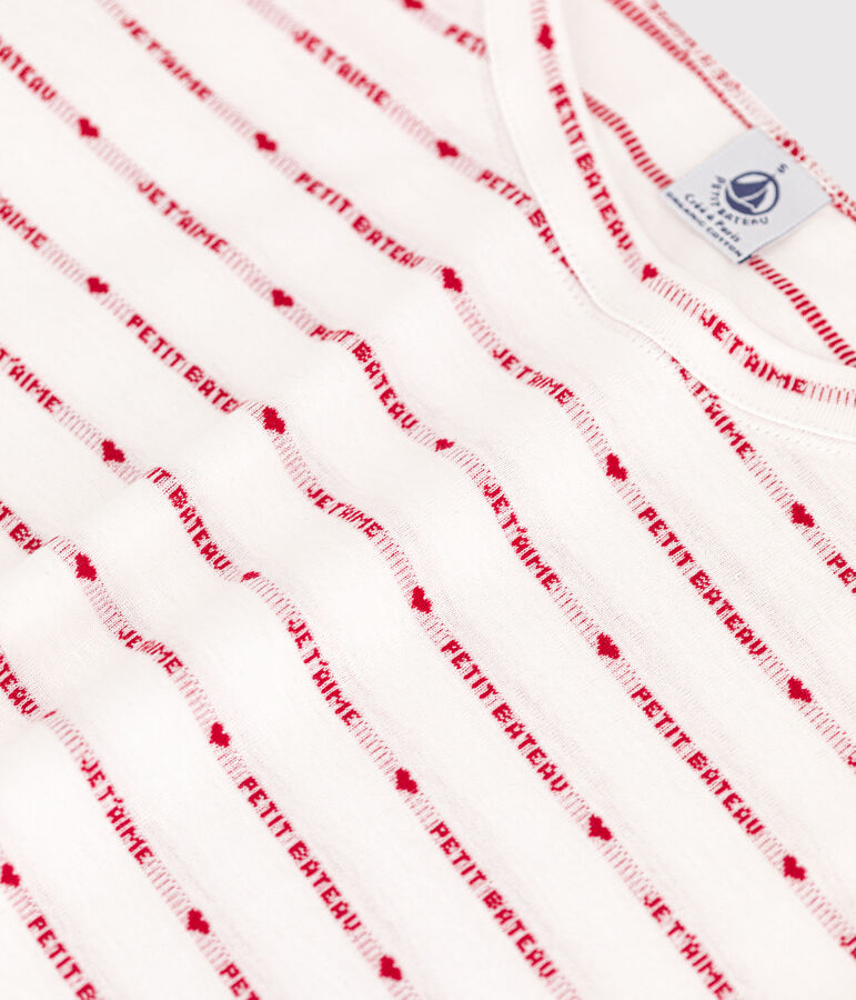 Tee-shirt L'ICONIQUE col rond en coton bio Femme blanc MARSHMALLOW/rouge TERKUIT