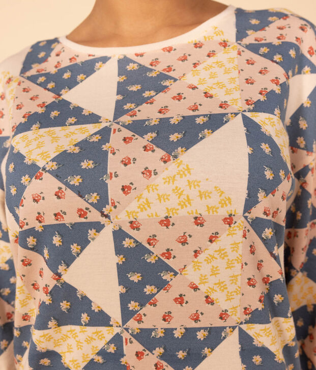 Pyjama patchwork en coton femme &eacute;cru/multicouleur