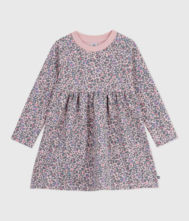 Robe enfant manches longues en coton rose/multicouleur