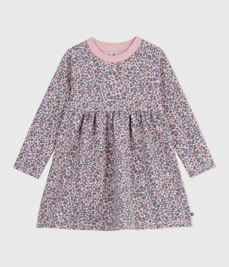 Robe enfant manches longues en coton rose JOLI/blanc MULTICO