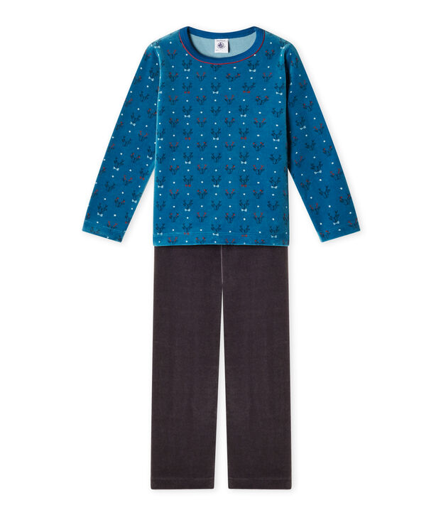 Pyjama gar&ccedil;on en bouclette velours gris/vert/multicouleur