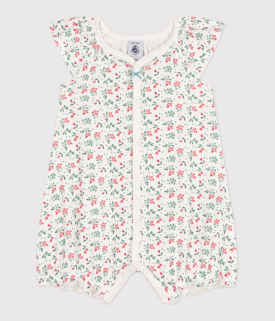 Combinaison courte bébé en coton fleuri blanc MARSHMALLOW/blanc MULTICO