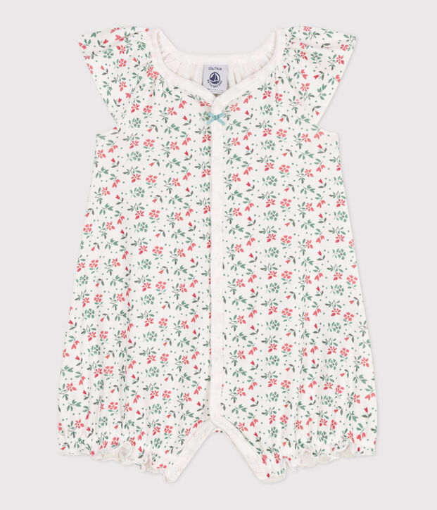 Combinaison courte b&eacute;b&eacute; en coton fleuri blanc/multicouleur