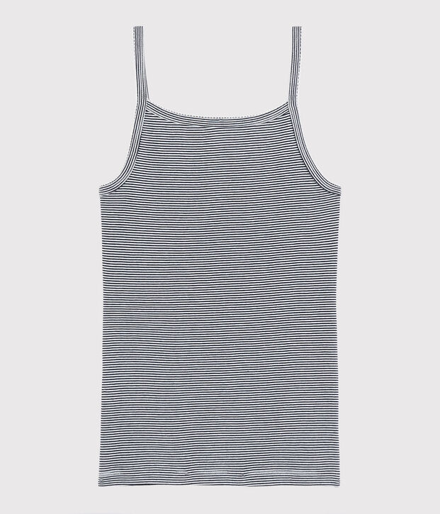 Chemise &agrave; bretelles iconique en coton ray&eacute; Femme bleu/blanc