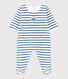 Pyjama bébé en velours ouverture au dos rayé
