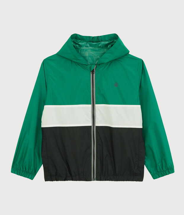 Coupe-vent en polyester recycl&eacute; enfant gar&ccedil;on bleu/vert