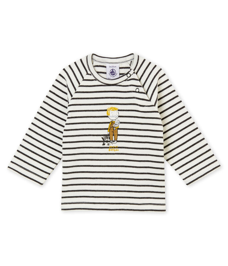 tee-shirt ray&eacute; b&eacute;b&eacute; gar&ccedil;on blanc/gris