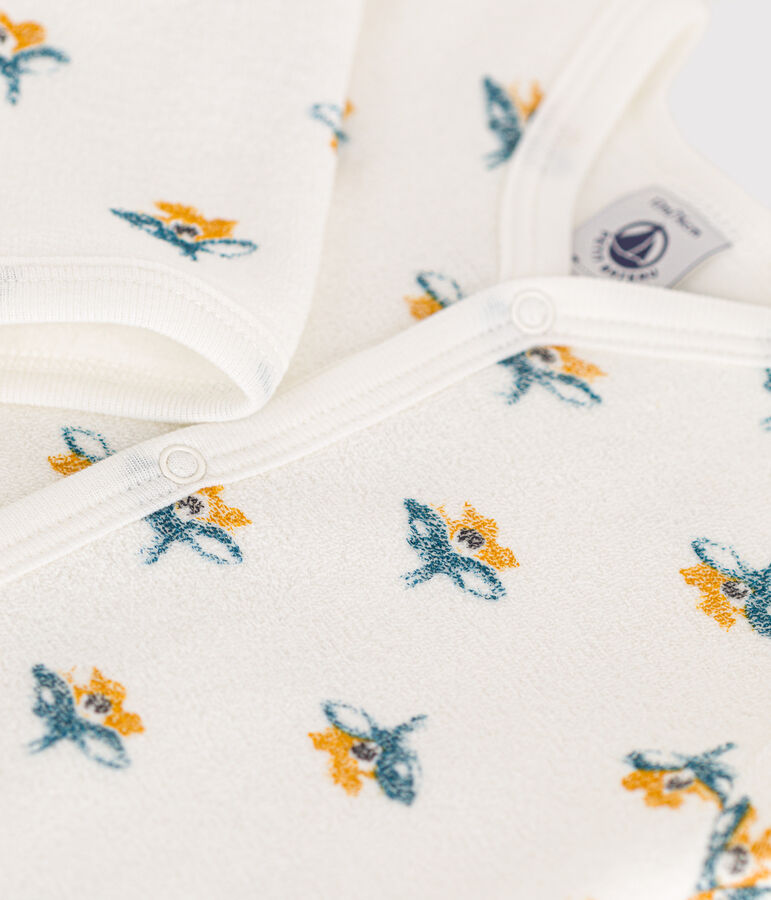 Pyjama b&eacute;b&eacute; fleurs en molleton blanc/multicouleur