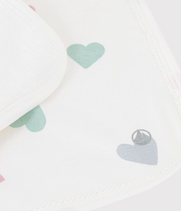 Lingette b&eacute;b&eacute; en coton et &eacute;ponge imprim&eacute; &agrave; c&oelig;urs blanc/multicouleur