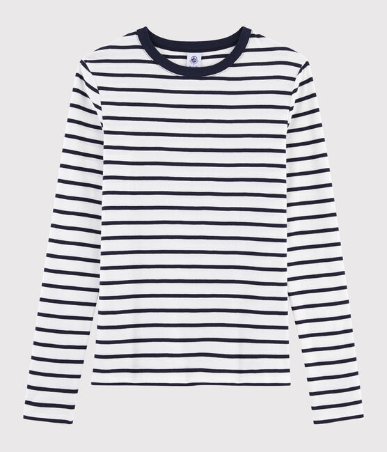 T-shirt col rond iconique en coton rayé Femme blanc MARSHMALLOW/bleu SMOKING