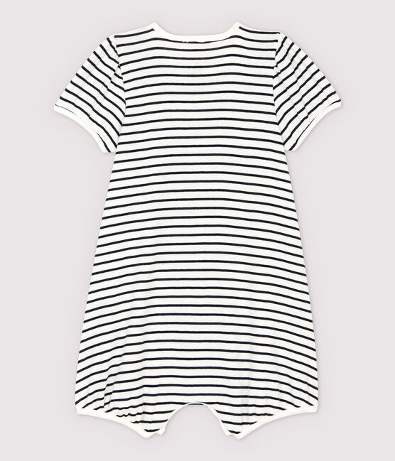 Combicourt rayé Je t'aime bébé en coton biologique blanc MARSHMALLOW/bleu SMOKING