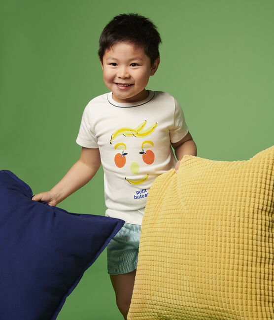 Pyjacourt motif fruits petit garçon en coton blanc MARSHMALLOW/blanc MULTICO