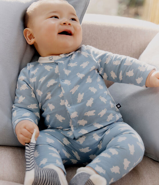 Ensemble 3 pièces bébé imprimé ours et son body brodé au col bleu ADRIATIC/ MULTICO