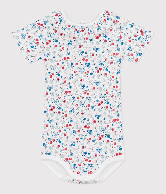 Body à manches courtes bébé en coton, imprimé fleuri blanc MARSHMALLOW/blanc MULTICO