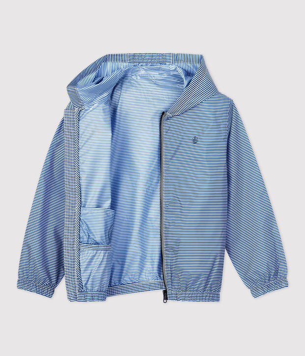 Coupe-vent en polyester recycl&eacute; enfant gar&ccedil;on bleu/blanc