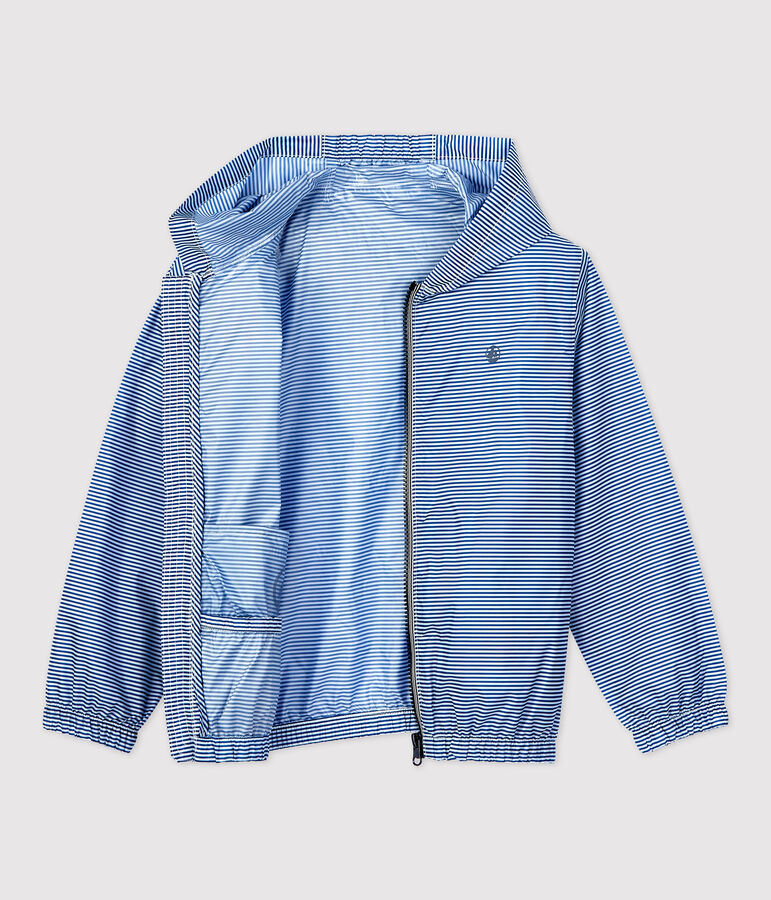 Coupe-vent en polyester recycl&eacute; enfant gar&ccedil;on bleu/blanc
