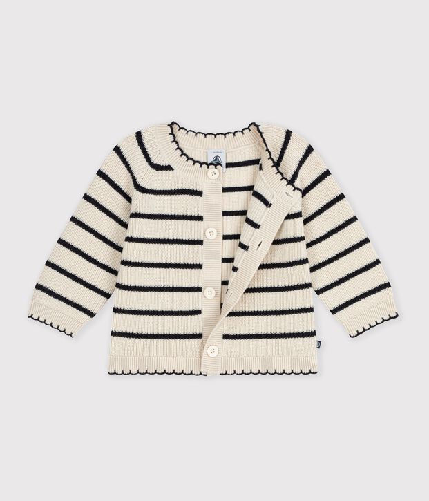 Cardigan b&eacute;b&eacute; en coton &agrave; rayures &eacute;cru/bleu