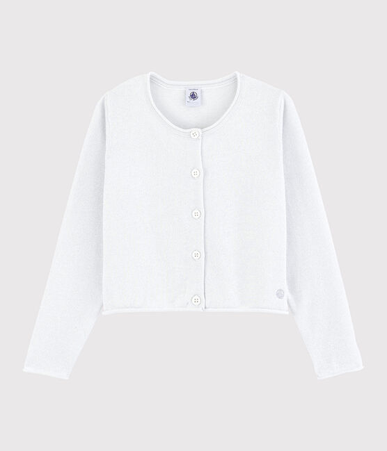 Cardigan en coton enfant fille blanc MARSHMALLOW/gris ARGENT
