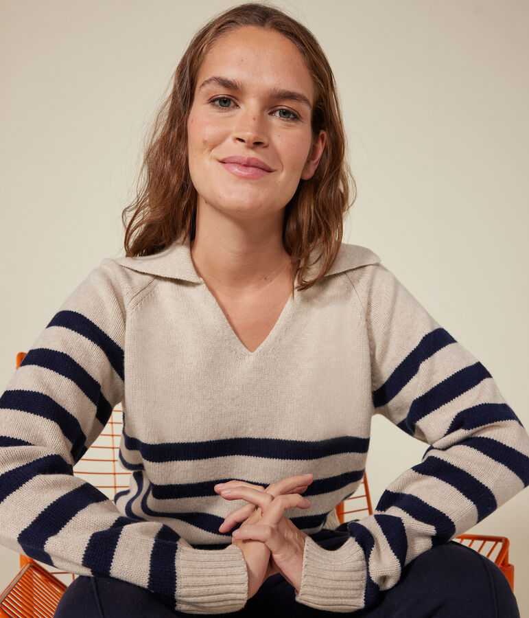 Pull en laine et coton femme blanc AVALANCHE/bleu SMOKING