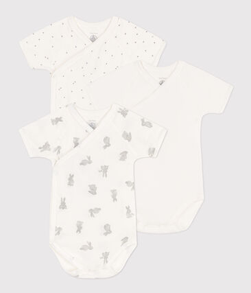 Lot de 3 bodies croisés manches courtes lapins en coton
