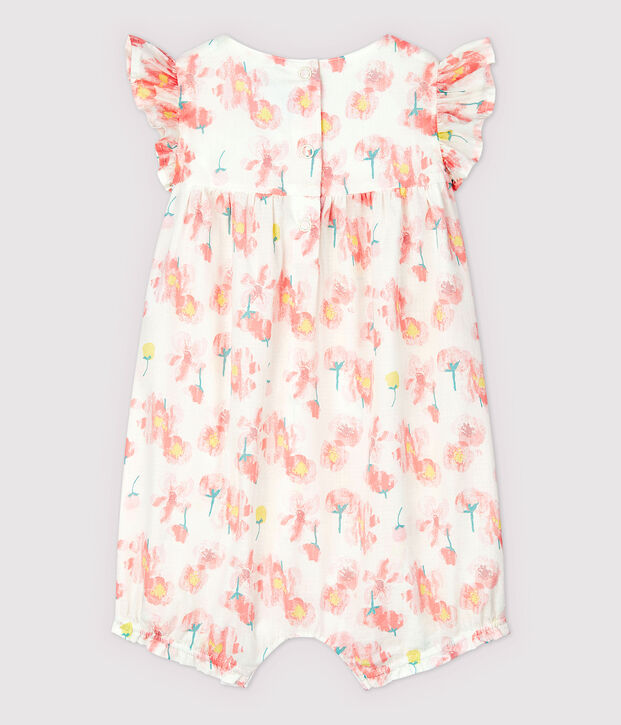 Combinaison courte en popeline b&eacute;b&eacute; fille blanc/multicouleur