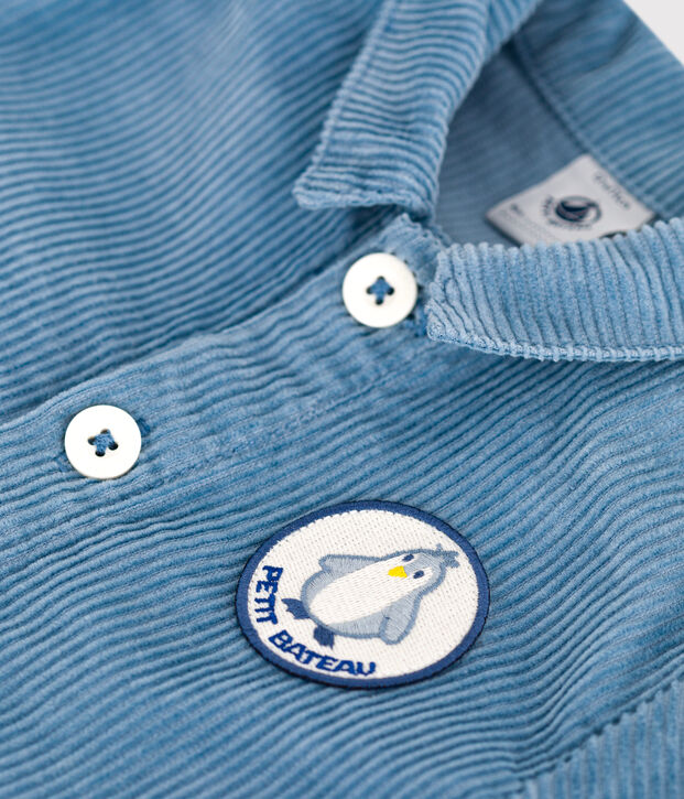 Combinaison longue b&eacute;b&eacute; en velours uni, style pompiste bleu