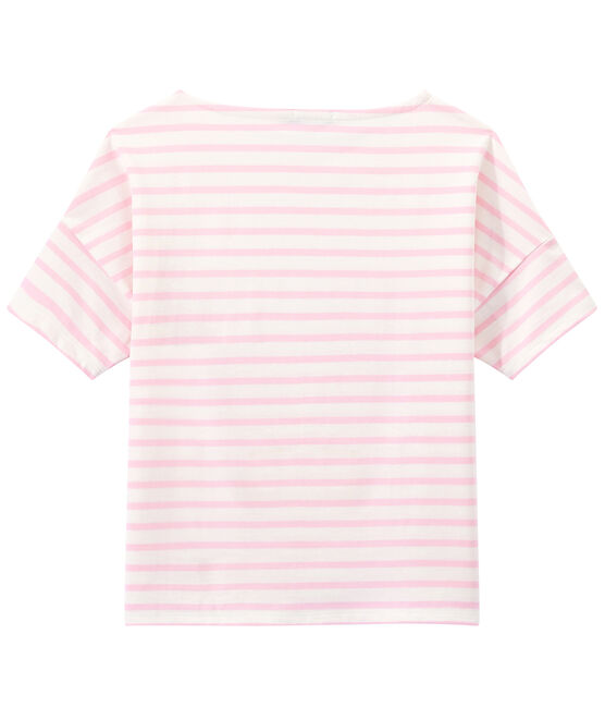 Marinière femme manches courtes en jersey blanc MARSHMALLOW/rose BABYLONE