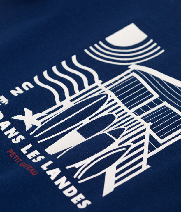 Teeshirt enfant en coton manches courtes imprim&eacute; bleu fonc&eacute;