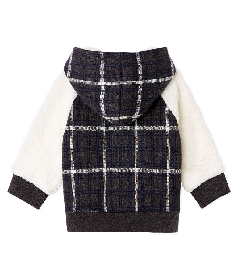 Sweatshirt &agrave; capuche b&eacute;b&eacute; gar&ccedil;on en maille &agrave; carreaux et sherpa moutonn&eacute;e noir CITY/blanc MULTICO CN