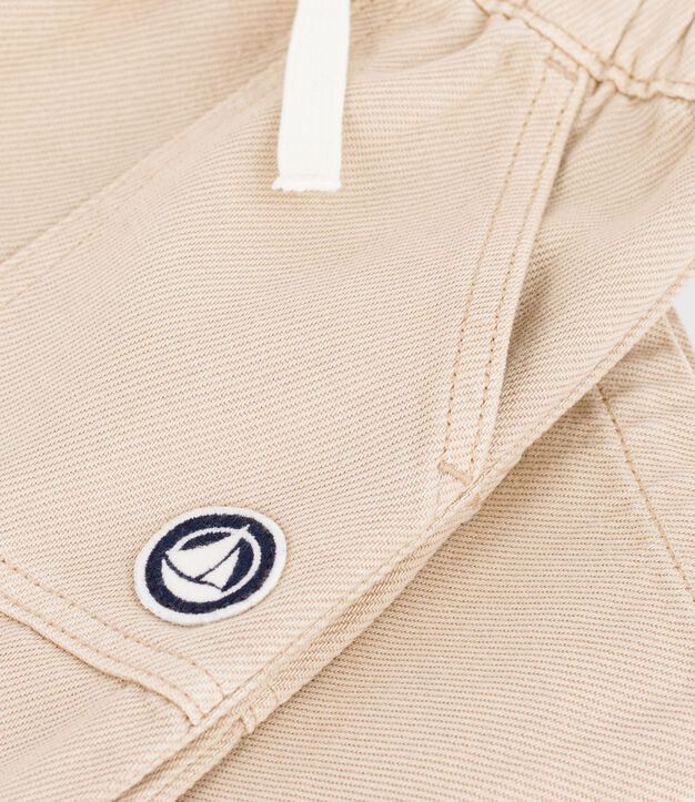 Pantalon b&eacute;b&eacute; en coton uni avec badge, style cargo beige