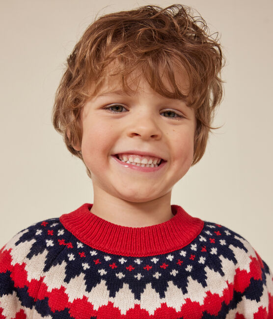 Pull jacquard laine et coton enfant garçon rouge STOP/ MULTICO