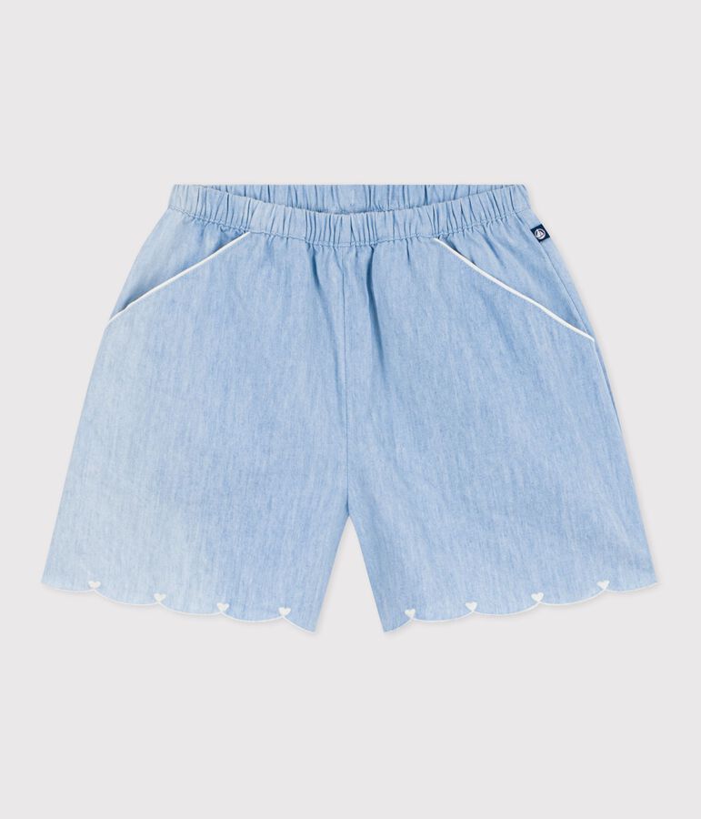 Short enfant en coton uni bleu