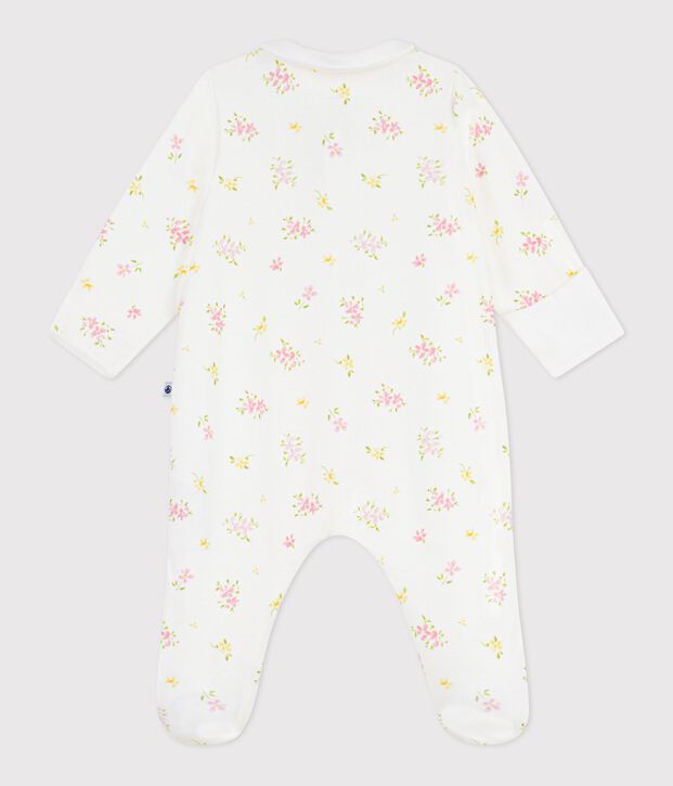 Pyjama b&eacute;b&eacute; en coton &agrave; col fleuri blanc/multicouleur