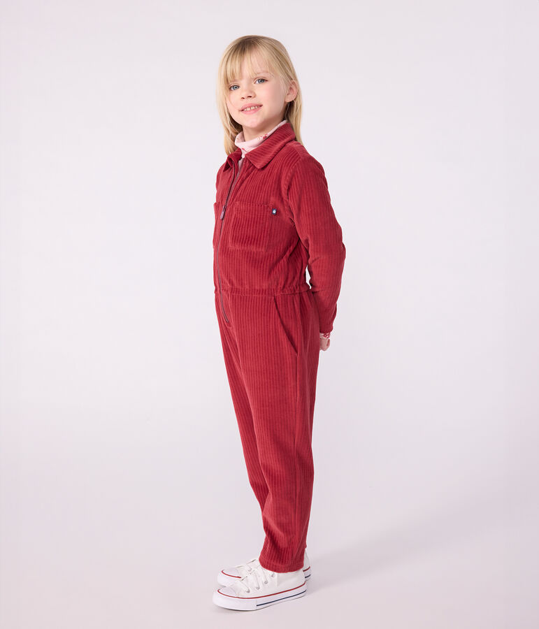Combinaison enfant en bouclette velours longue unie rouge AMARANTE