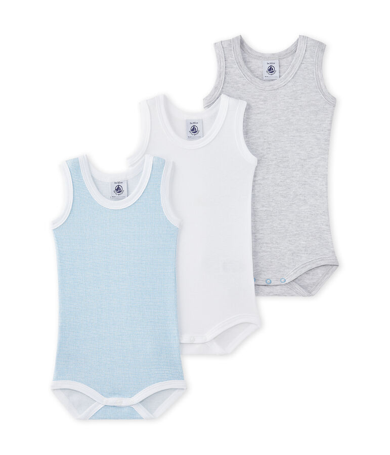 Lot de 3 bodies b&eacute;b&eacute; gar&ccedil;on sans manches blanc